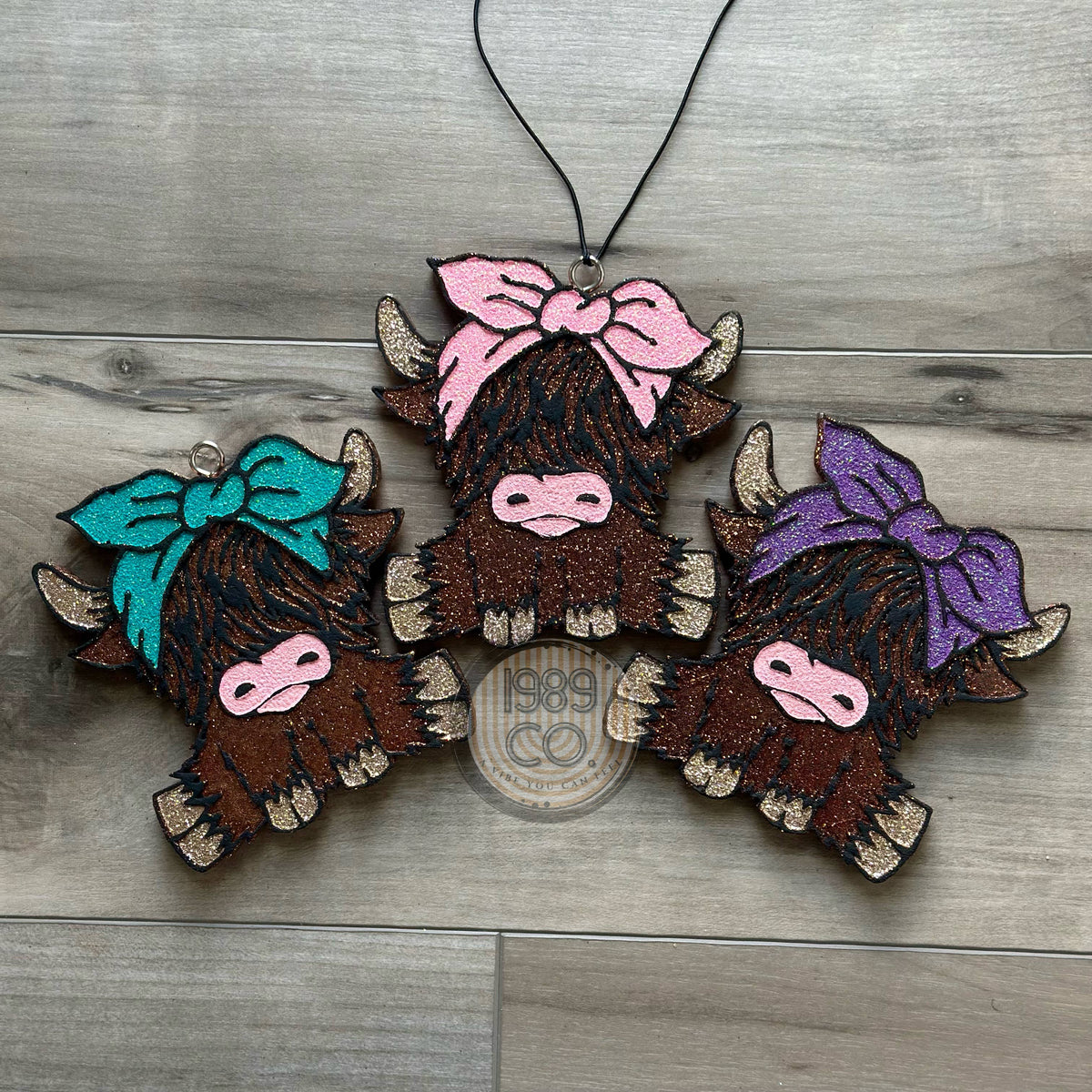 Cow With Bow Car Freshie: Teal / Butt Naked