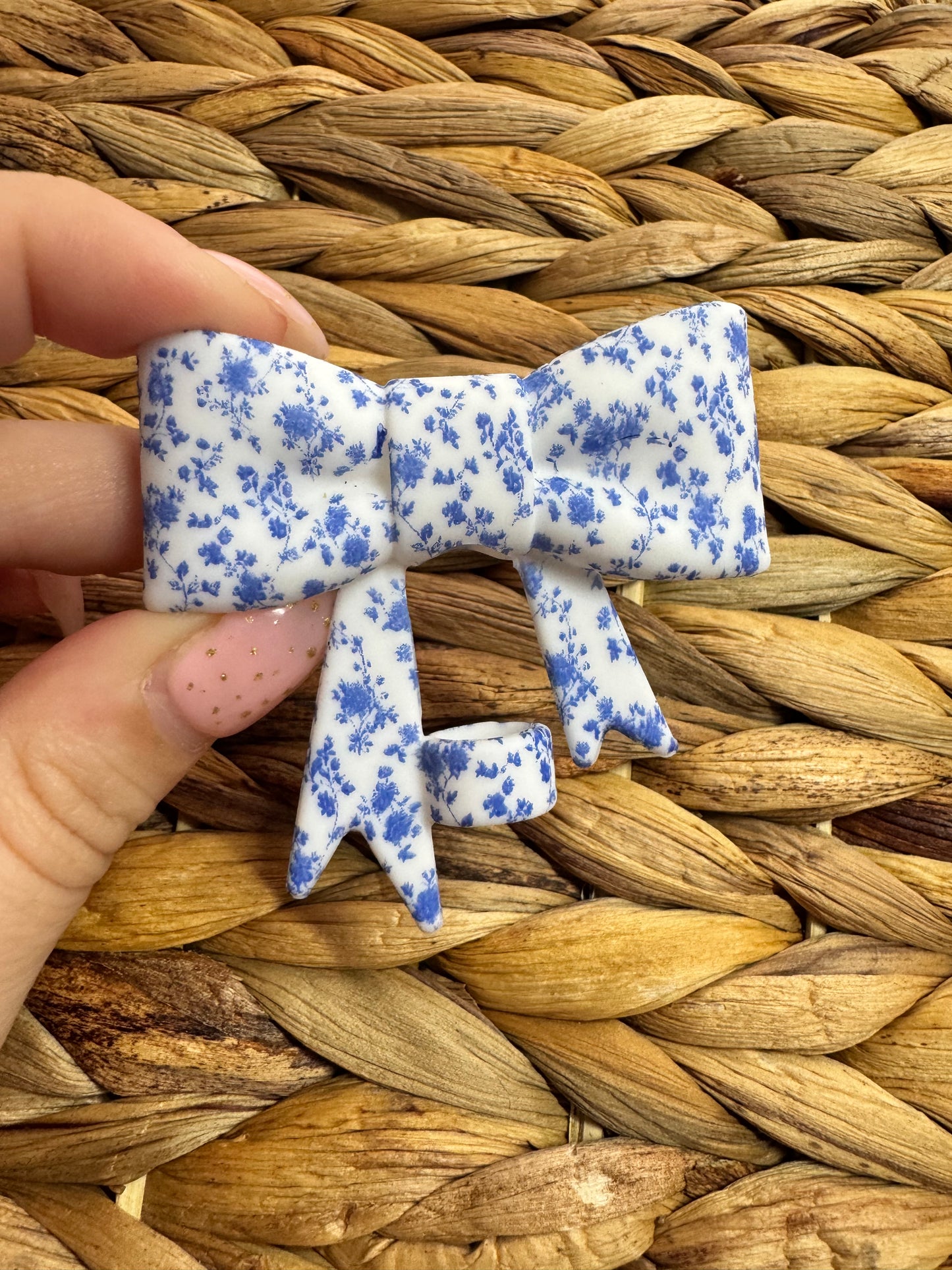 Bow Straw Topper - Blue Floral