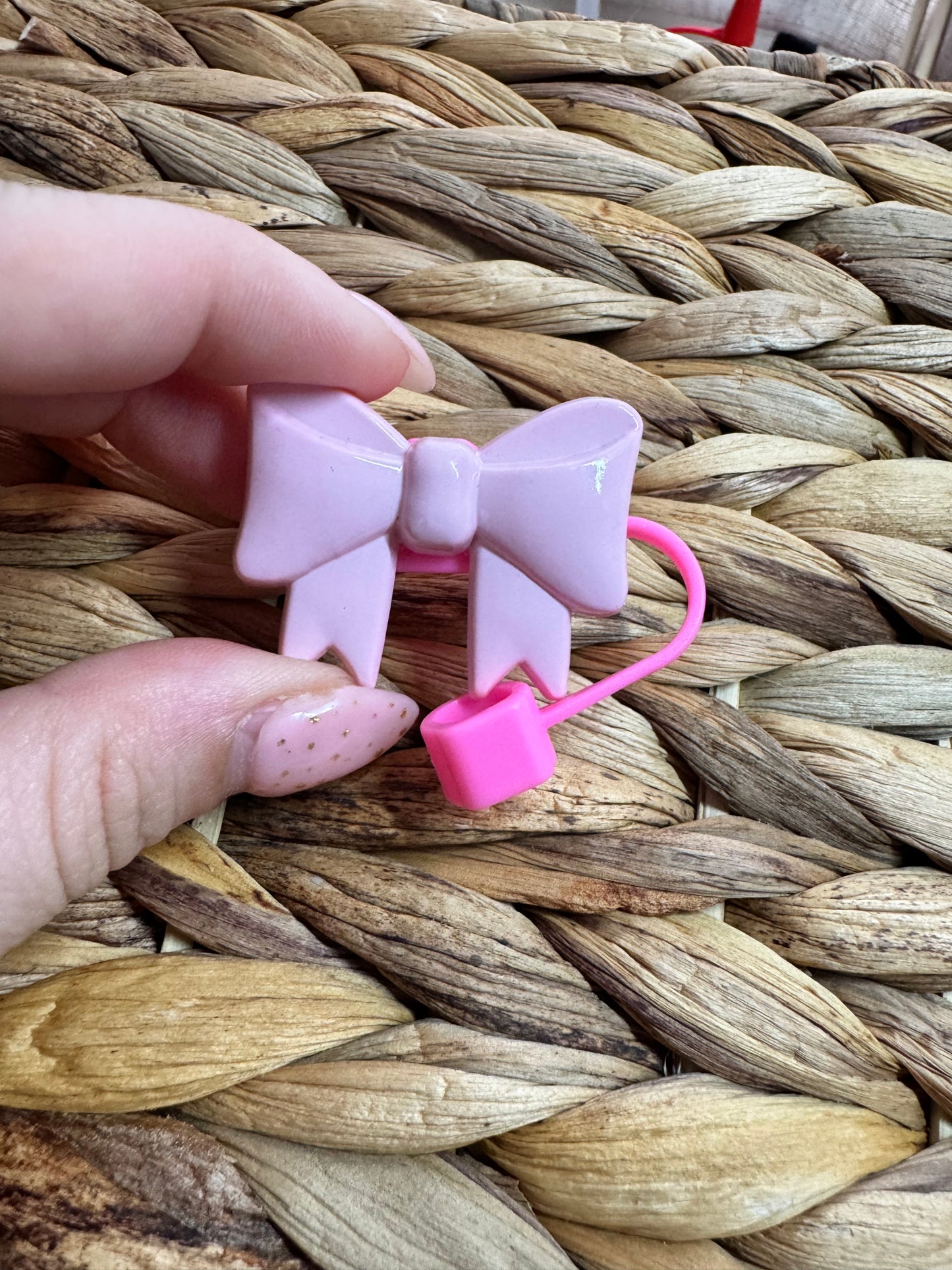 Small Bow Straw Topper Pink
