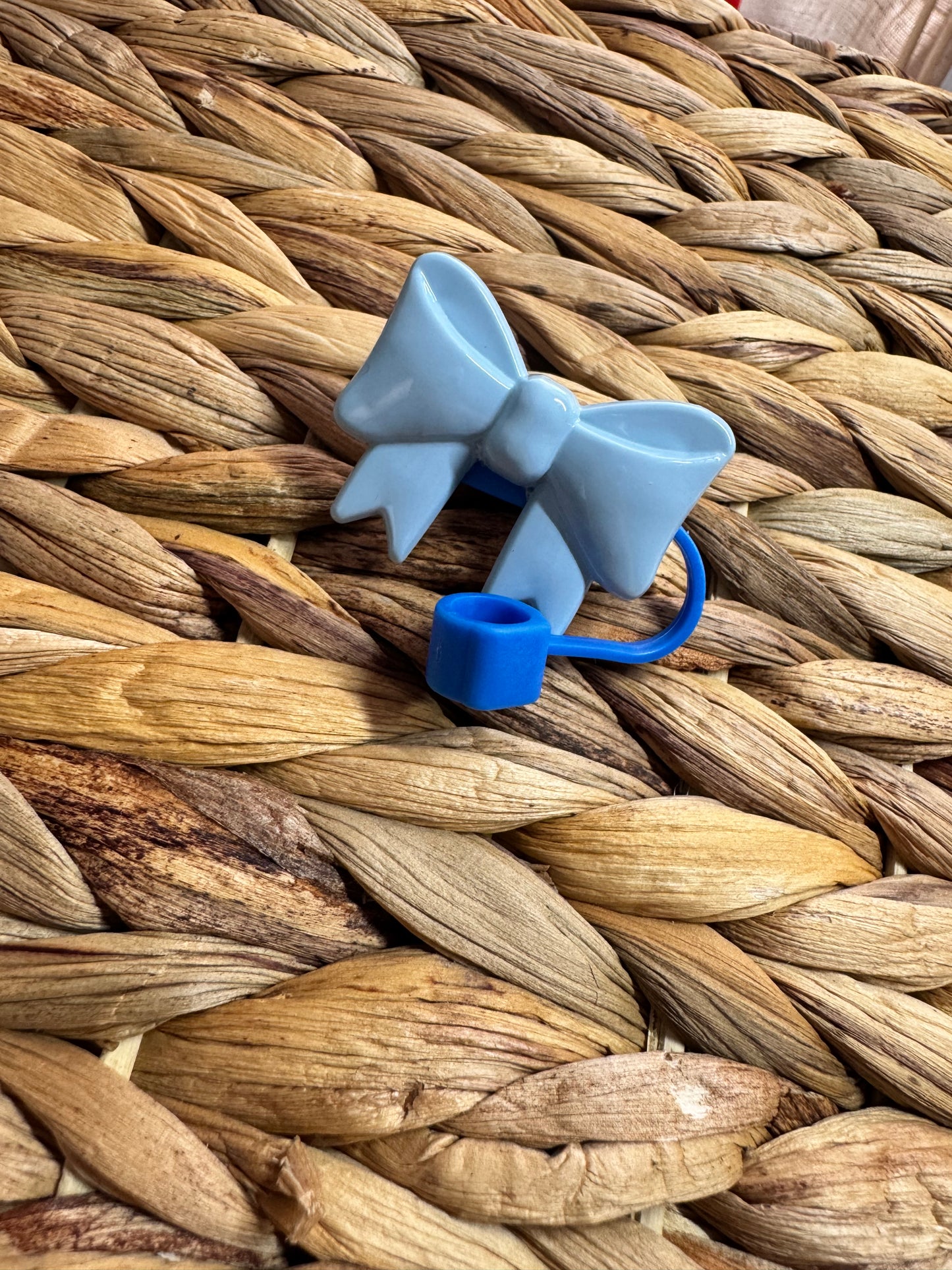 Small Bow Straw Topper Blue