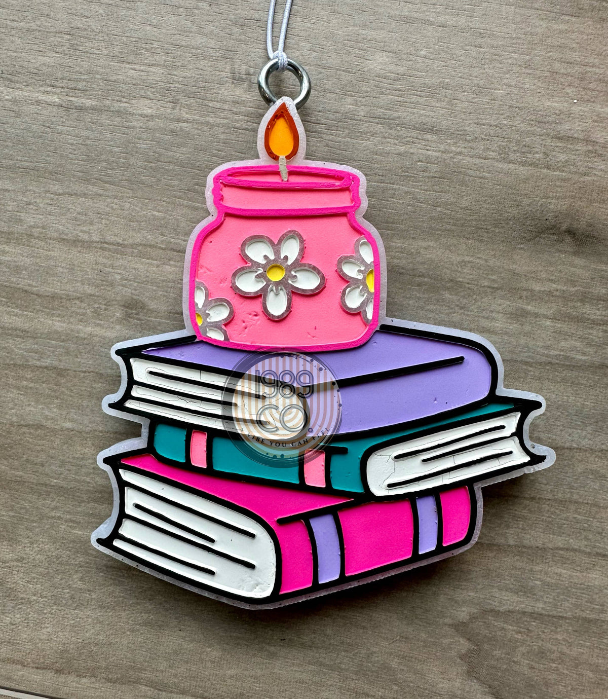 Candle with book stack Car Freshie: Pink Apple Punch