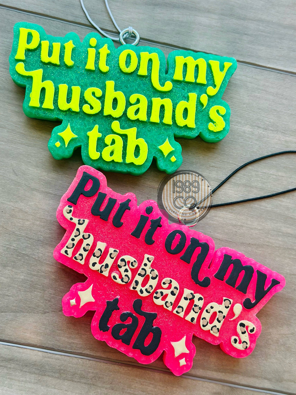 Put It On My Husbands Tab Car Freshie: Pink Leopard / Butt naked