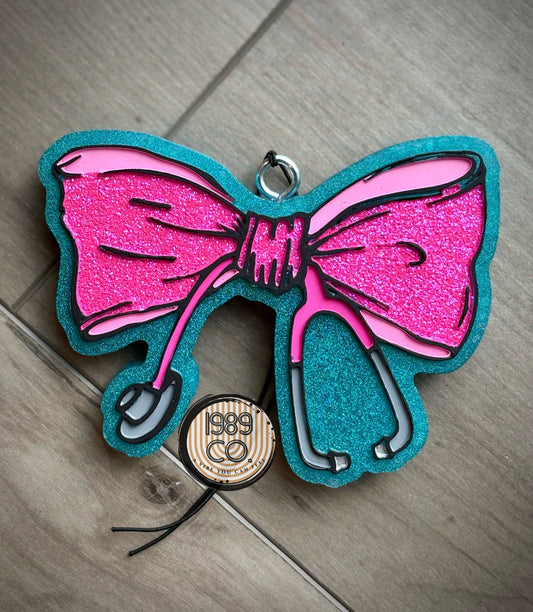 Stethoscope Bow Car Freshie: Pink Sugar