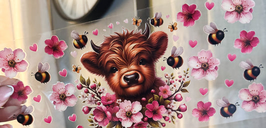 Pink Flowers with cow