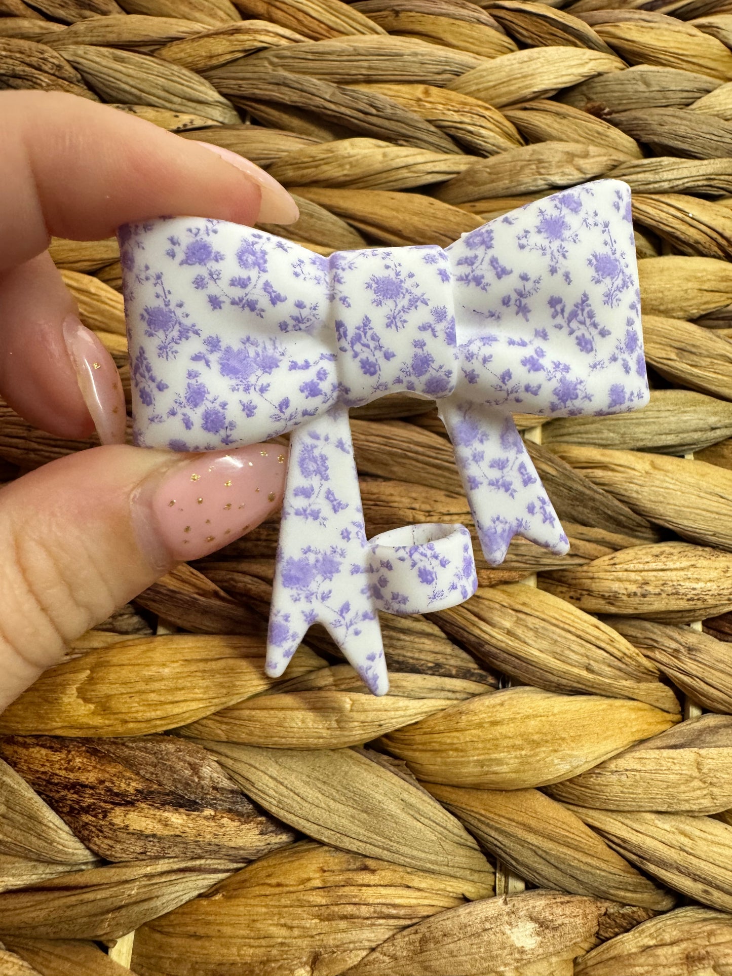 Bow Straw Topper Lavender Floral