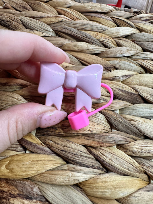 Small Bow Straw Topper Pink