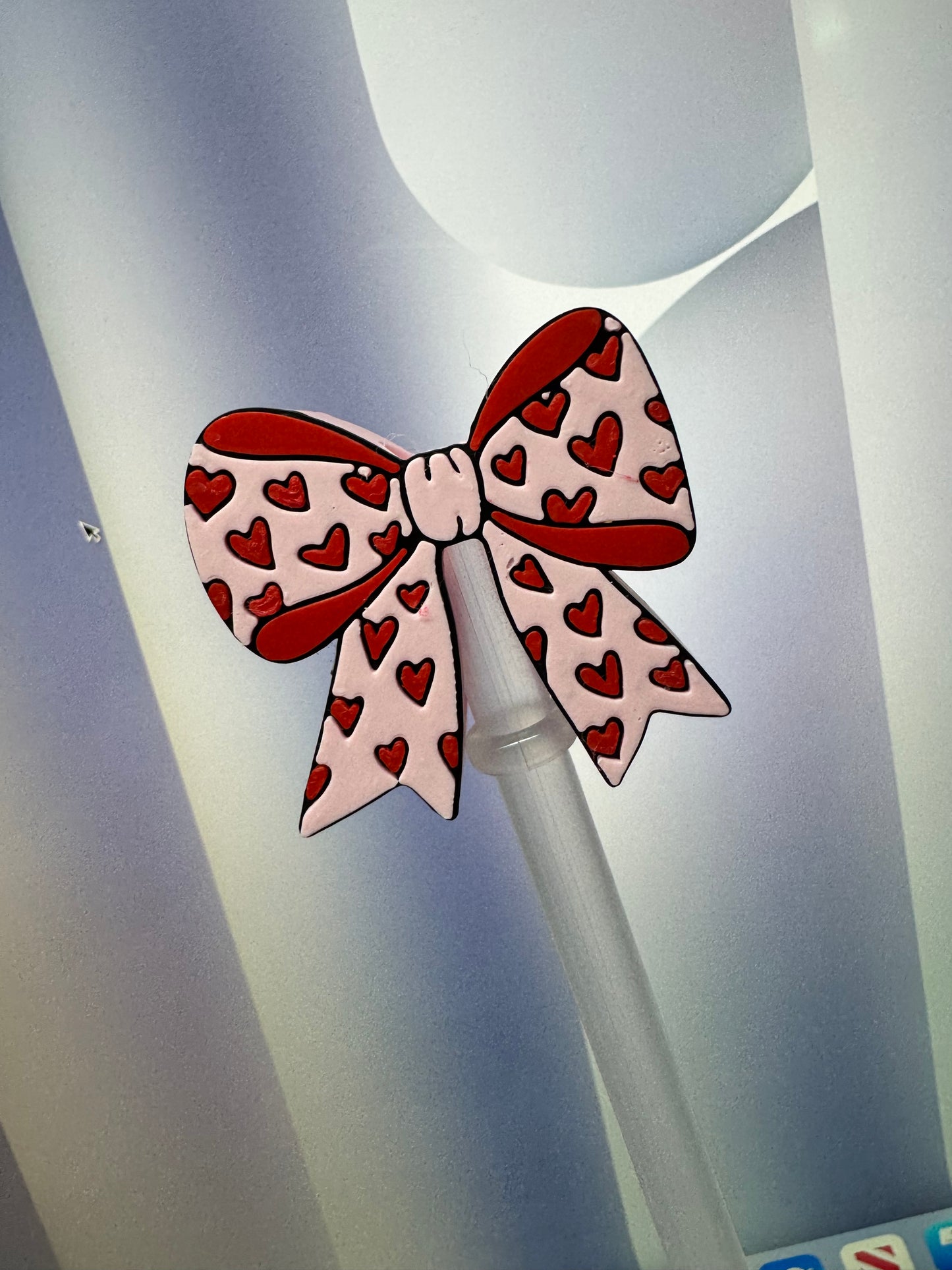 3D Bow with Hearts Straw Topper